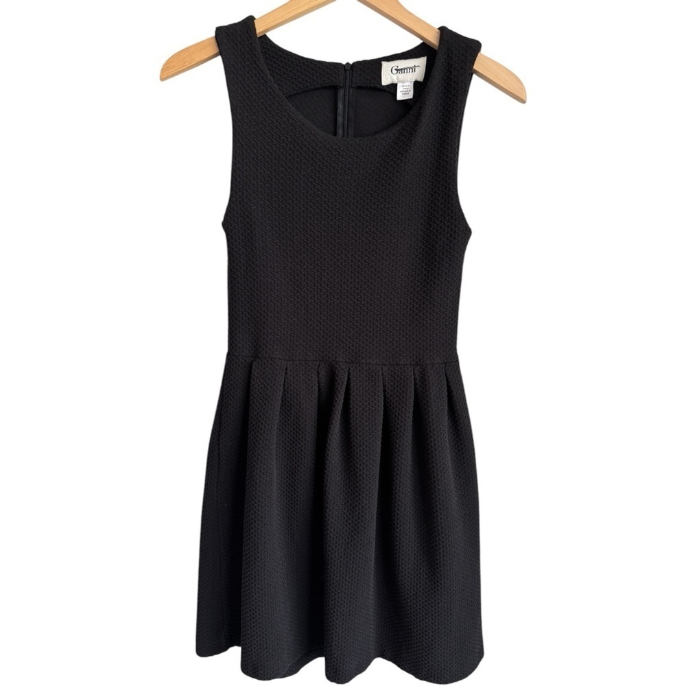 GANNI | Noon & Night Textured Fit and Flare Mini Dress | Black Sleeveless Small